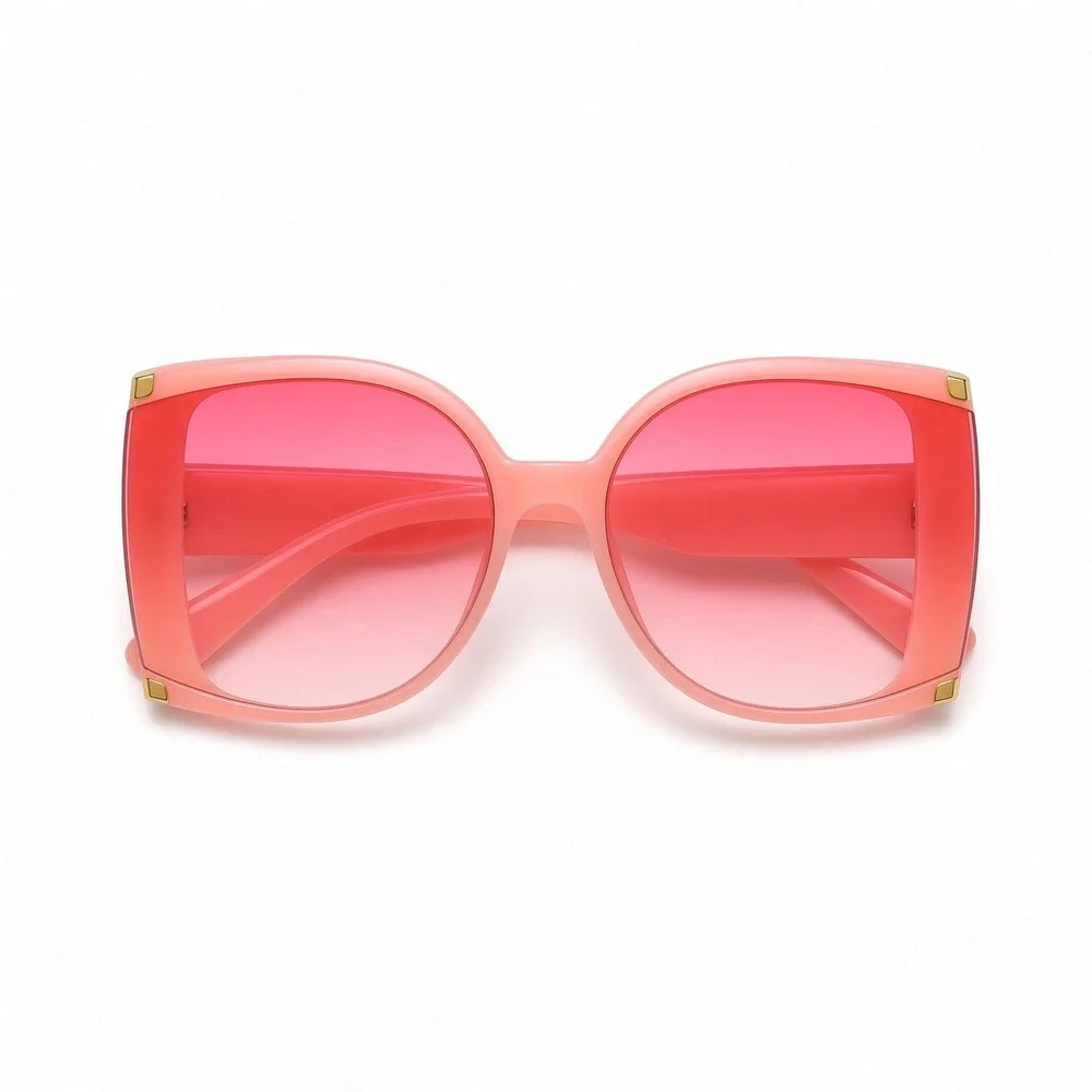 Oversized Square Pink Gradient Sunglasses Gold Stud Accent Peach Frame Women